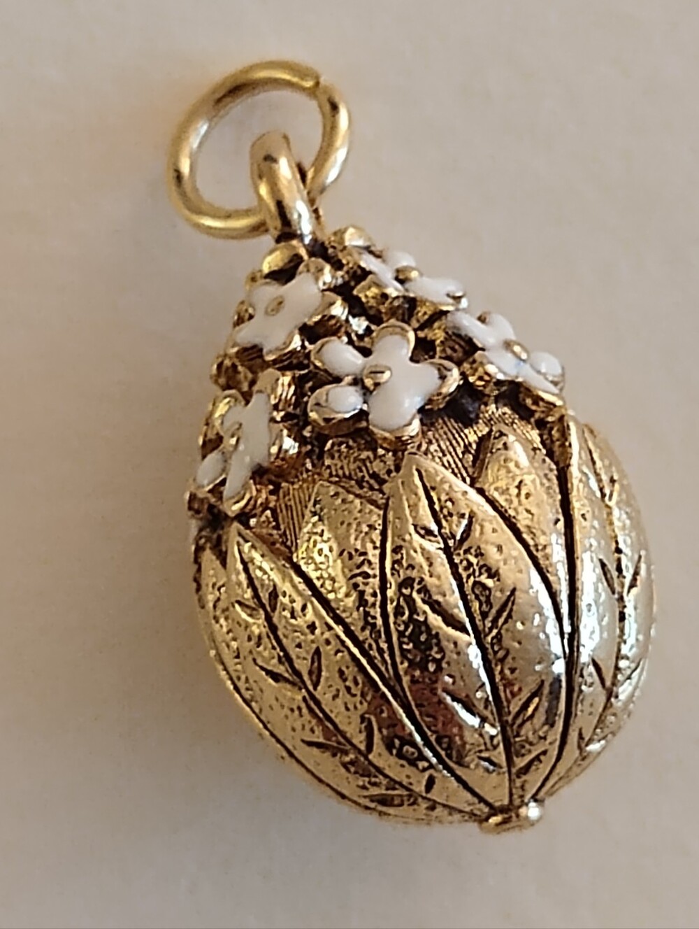Vintage Joan Rivers Gold-Tone & Enamel Flowers Egg Charm with Gold-Tone Extender